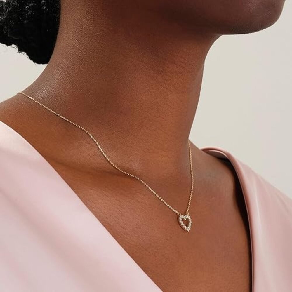 Neiman Marcus 14K Gold Plated CZ Heart Choker Necklace - Picture 3 of 4